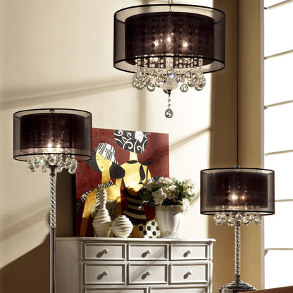 Contempo Silver Table Lamp with Black Shade and Crystal Accents