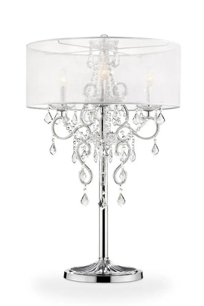 Glam Silver Faux Crystal Accent Table Lamp with See Thru Shade HomeRoots