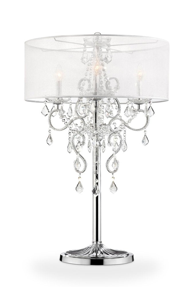 Glam Silver Faux Crystal Accent Table Lamp with See Thru Shade HomeRoots