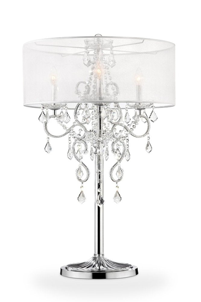 Glam Silver Faux Crystal Accent Table Lamp with See Thru Shade HomeRoots