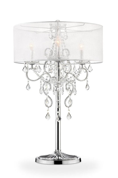 Glam Silver Faux Crystal Accent Table Lamp with See Thru Shade HomeRoots
