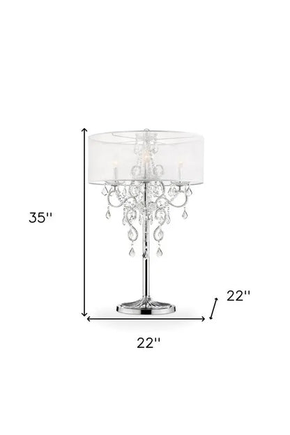 Glam Silver Faux Crystal Accent Table Lamp with See Thru Shade HomeRoots