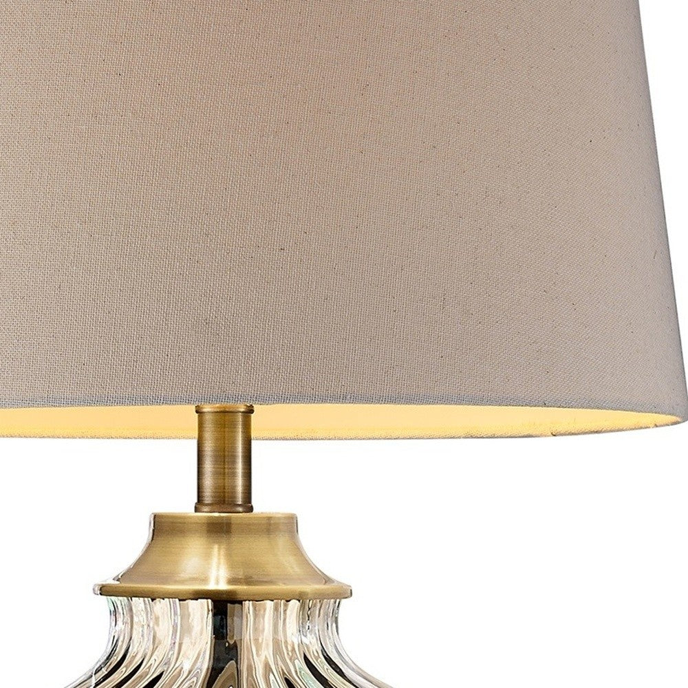 29" Bronze Metal Bedside Table Lamp With Tan Shade