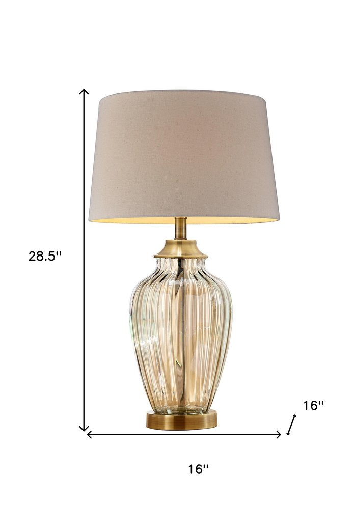 29" Bronze Metal Bedside Table Lamp With Tan Shade HomeRoots