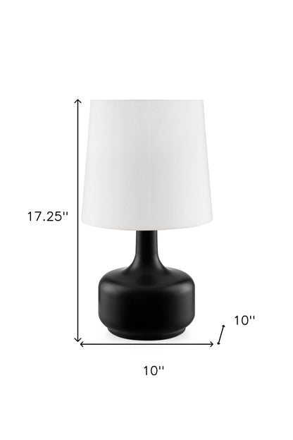 17" Black Metal Bedside Table Lamp With White Shade