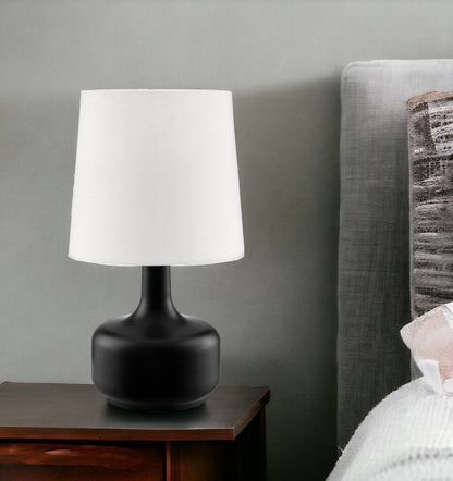 17" Black Metal Bedside Table Lamp With White Shade HomeRoots