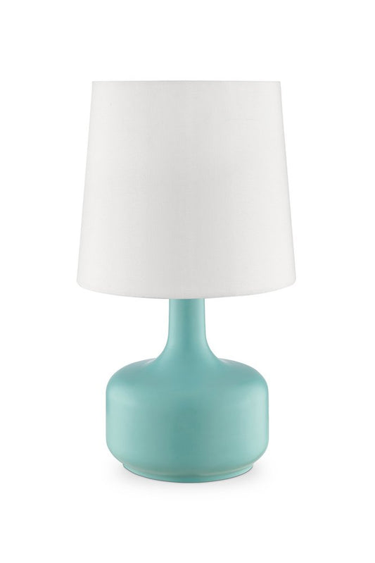 17" White Metal Bedside Table Lamp With Off-White Shade HomeRoots