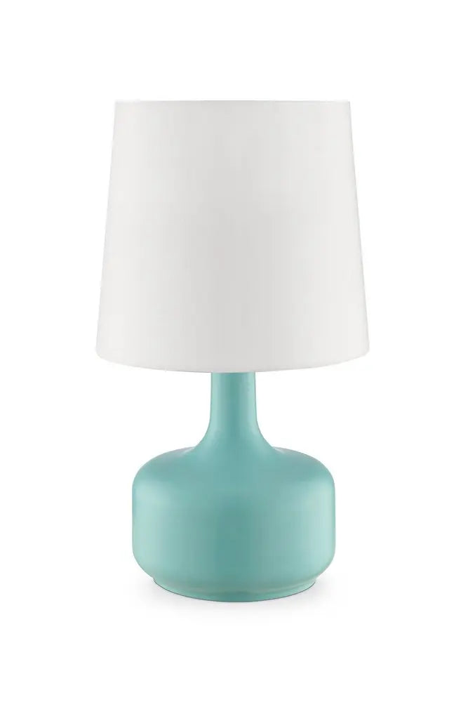 17" Blue Metal Bedside Table Lamp With White Shade HomeRoots