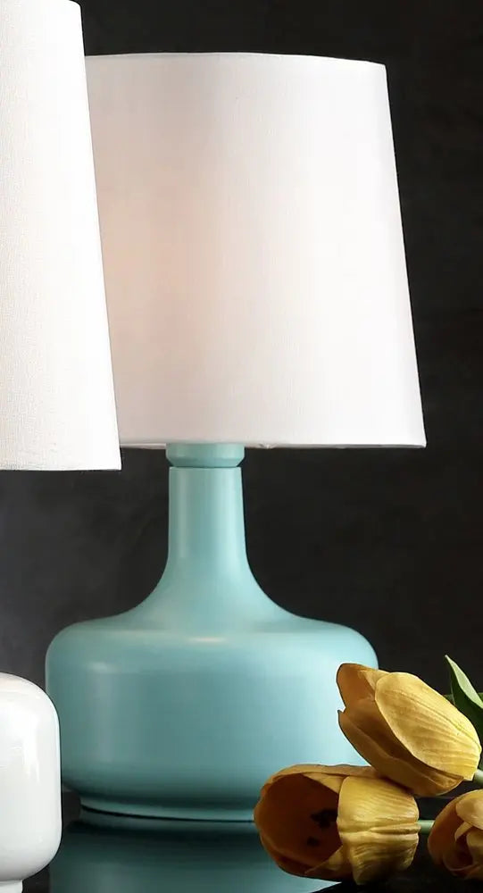17" Blue Metal Bedside Table Lamp With White Shade HomeRoots