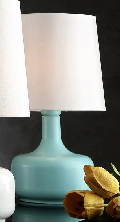 17" Blue Metal Bedside Table Lamp With White Shade HomeRoots