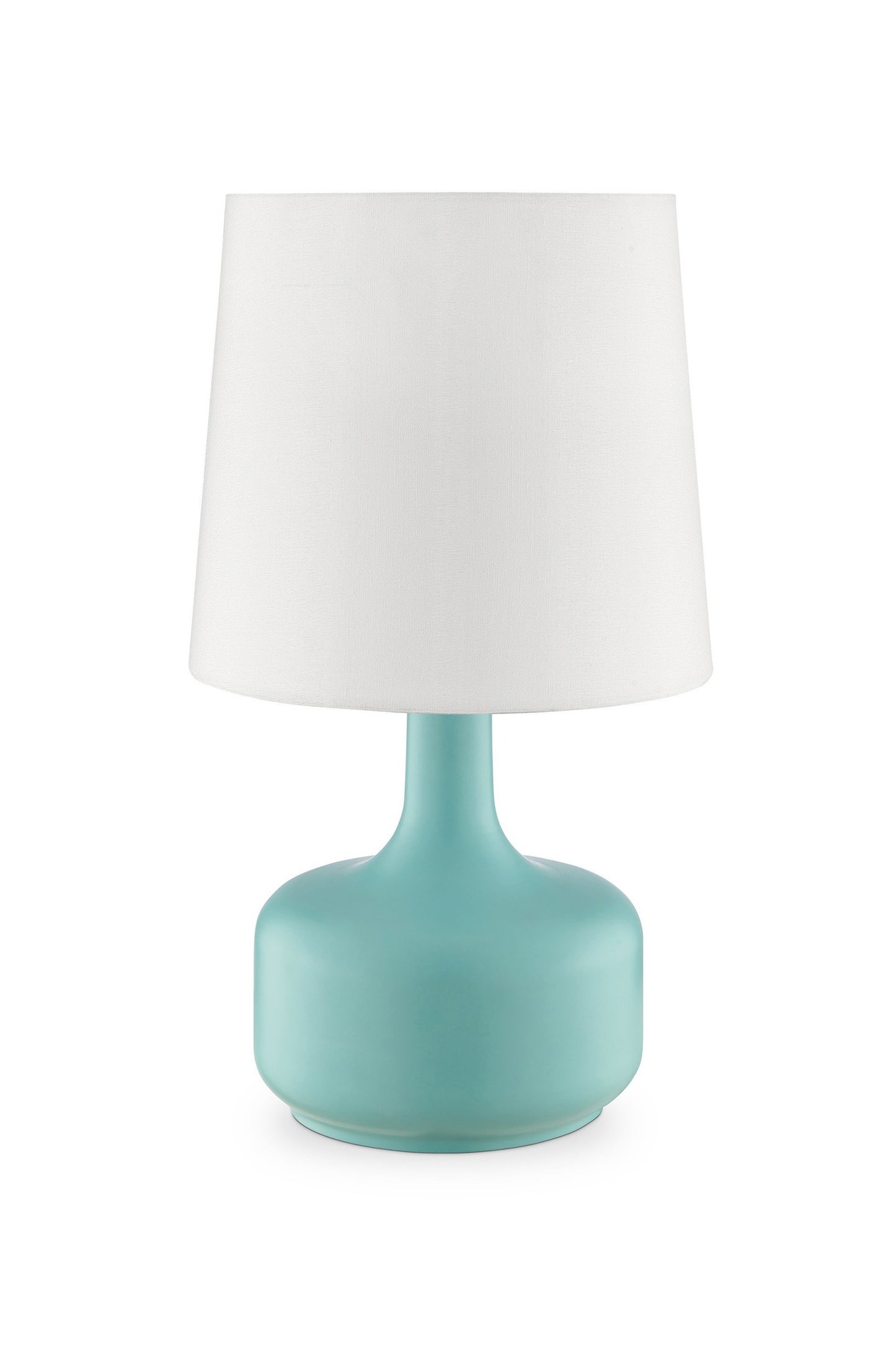 17" Blue Metal Bedside Table Lamp With White Shade