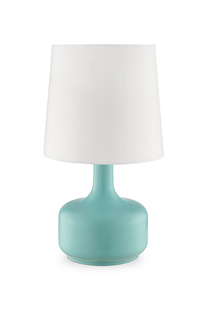 17" Blue Metal Bedside Table Lamp With White Shade