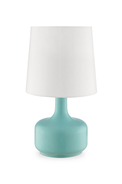 17" White Metal Bedside Table Lamp With Off-White Shade HomeRoots