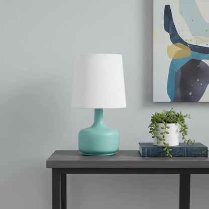 17" Blue Metal Bedside Table Lamp With White Shade HomeRoots