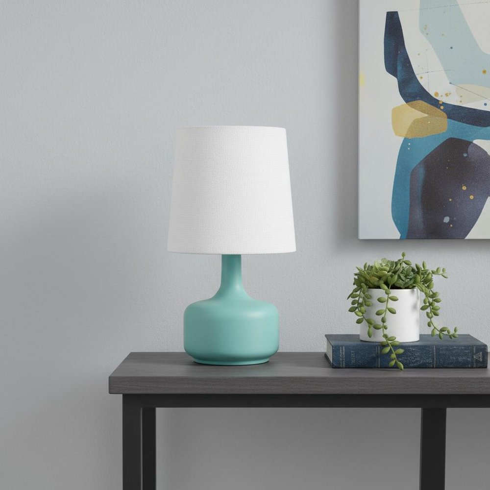 17" White Metal Bedside Table Lamp With Off-White Shade HomeRoots