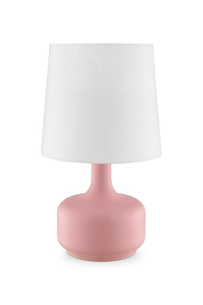 17" White Metal Bedside Table Lamp With Off-White Shade HomeRoots
