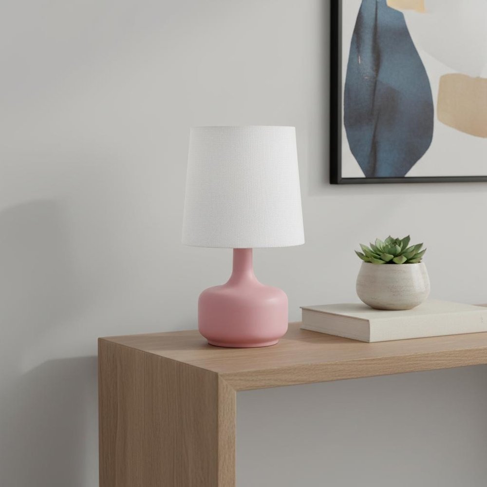 17" White Metal Bedside Table Lamp With Off-White Shade HomeRoots