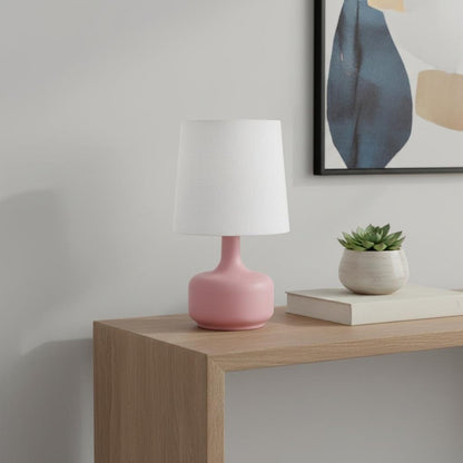 17" White Metal Bedside Table Lamp With Off-White Shade HomeRoots