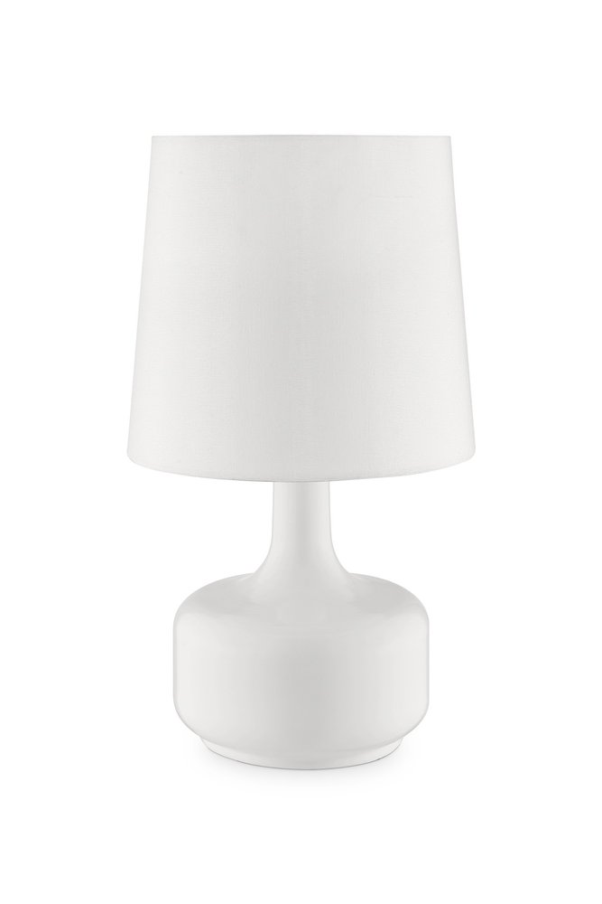 17" White Metal Bedside Table Lamp With Off-White Shade HomeRoots