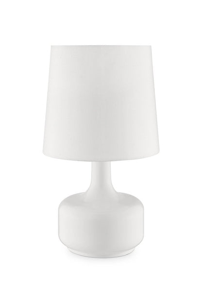 17" White Metal Bedside Table Lamp With Off-White Shade HomeRoots