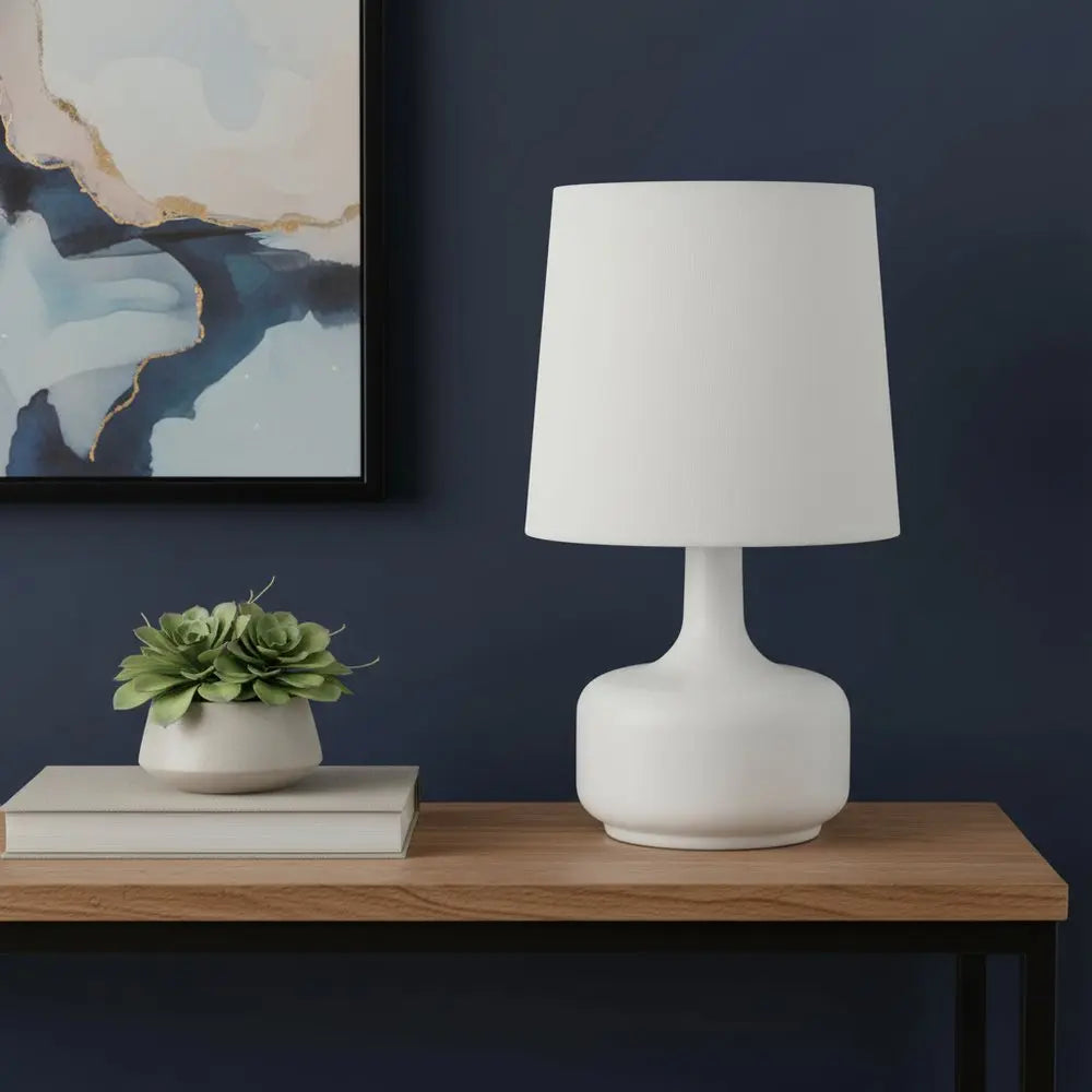 17" Blue Metal Bedside Table Lamp With White Shade HomeRoots