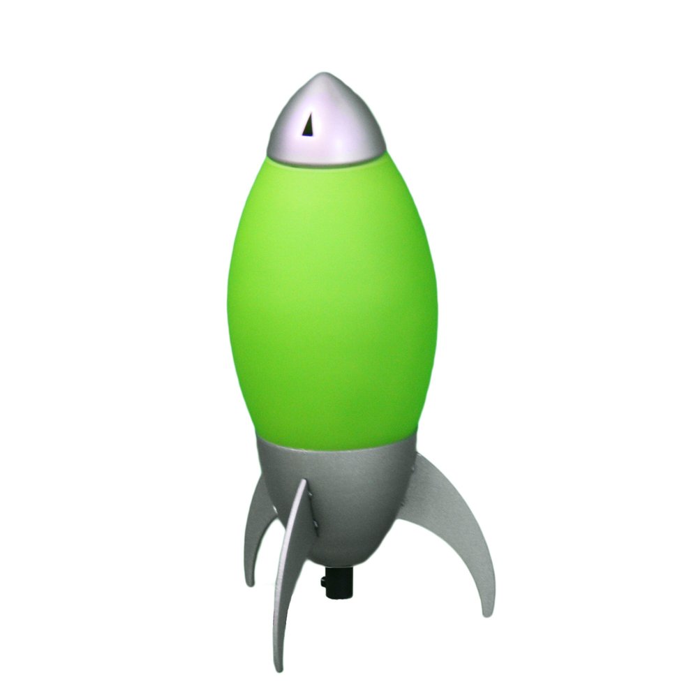 11" Green And Silver Acrylic And Metal Rocket Shaped Bedside Lamp HomeRoots