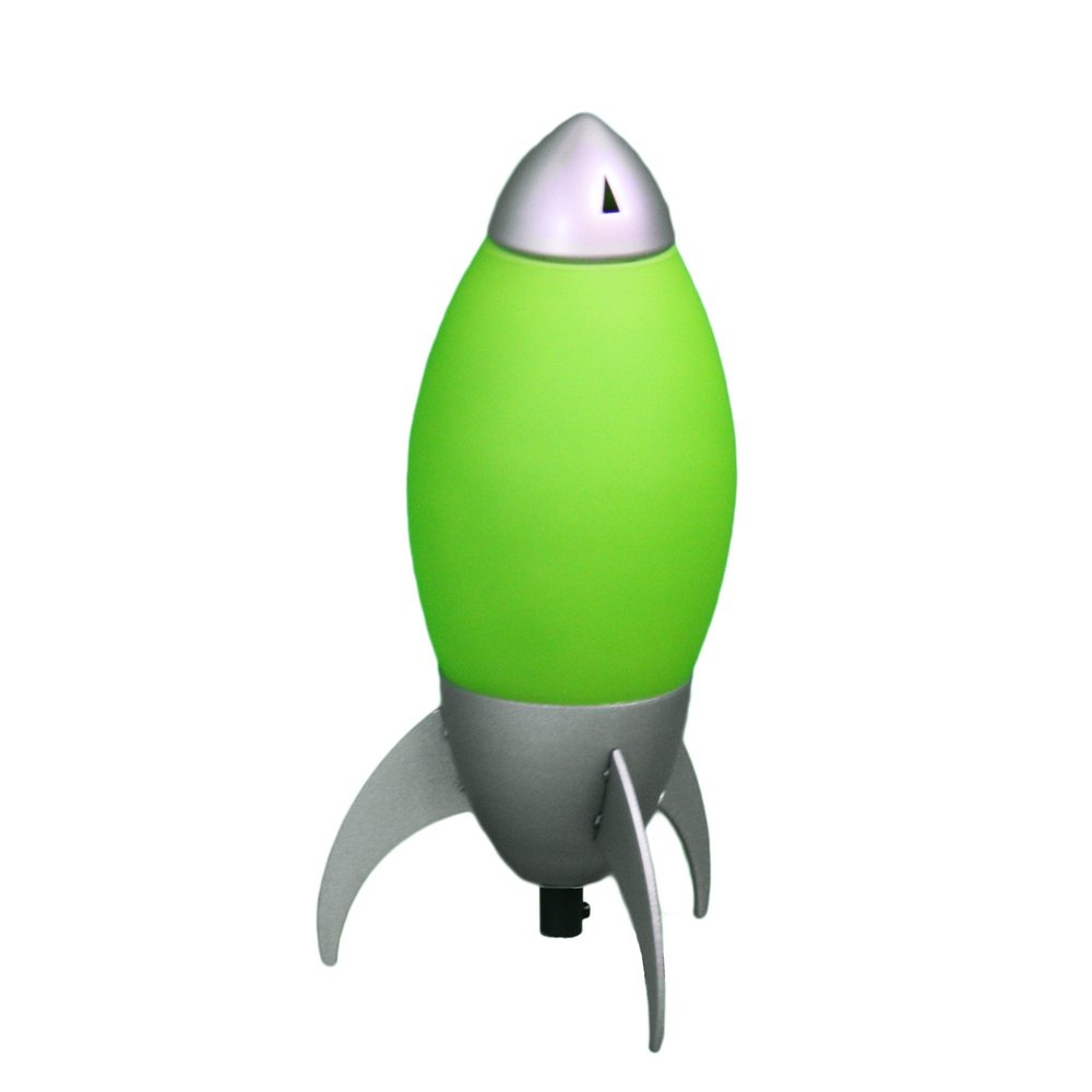 11" Green And Silver Acrylic And Metal Rocket Shaped Bedside Lamp HomeRoots