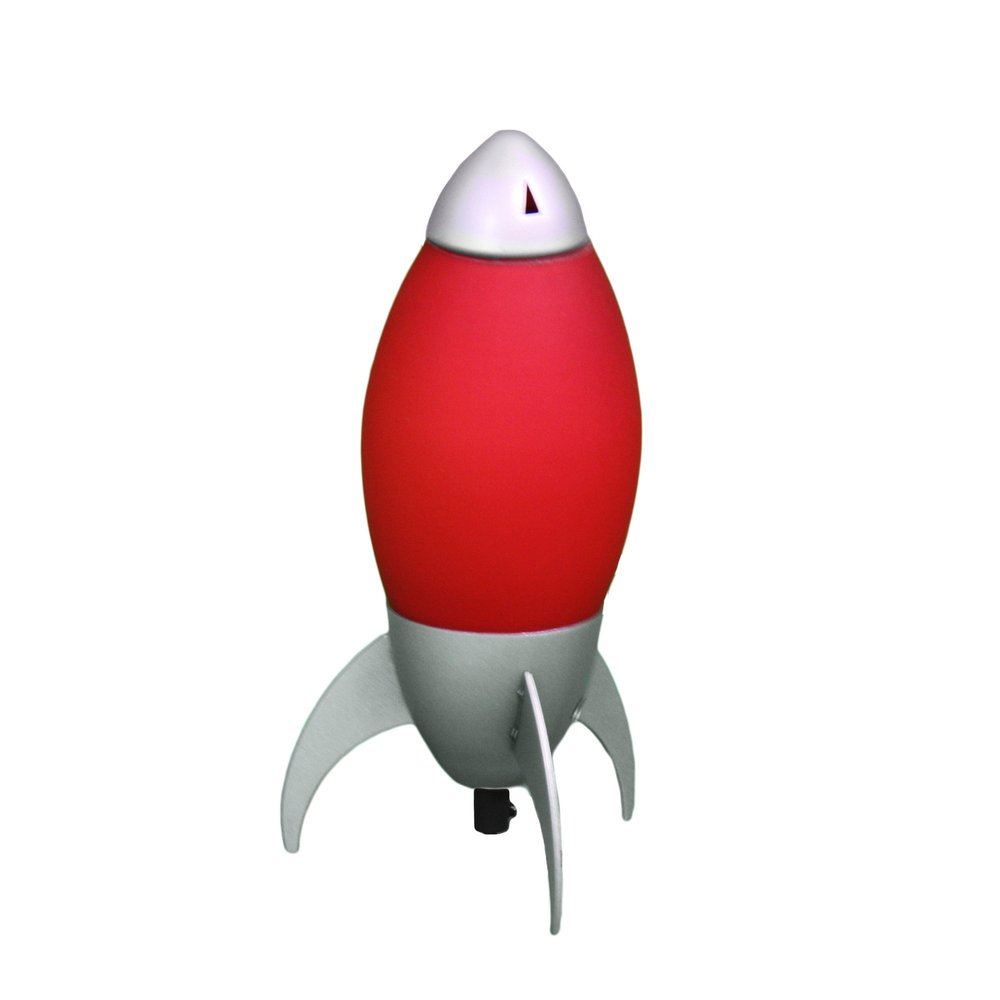 11" Red And Silver Acrylic And Metal Rocket Shaped Bedside Lamp HomeRoots