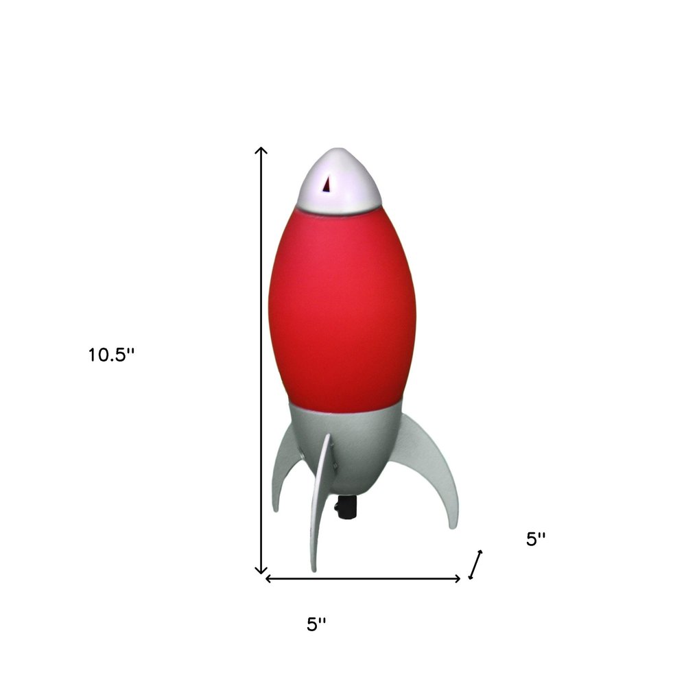 11" Red And Silver Acrylic And Metal Rocket Shaped Bedside Lamp HomeRoots