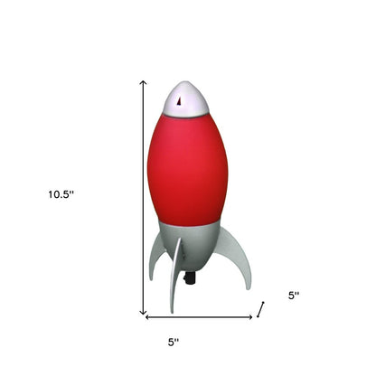 11" Red And Silver Acrylic And Metal Rocket Shaped Bedside Lamp HomeRoots