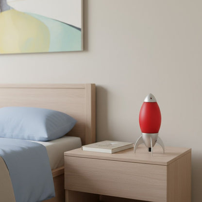 11" Red And Silver Acrylic And Metal Rocket Shaped Bedside Lamp HomeRoots