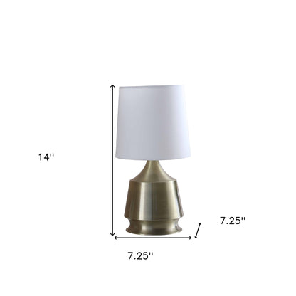 14" Brass Bedside Table Lamp With White Empire Shade