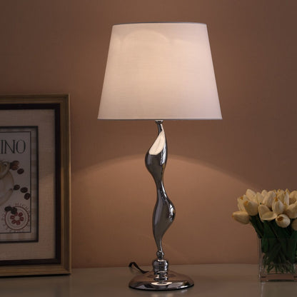 24" Silver Bedside Table Lamp With White Empire Shade HomeRoots