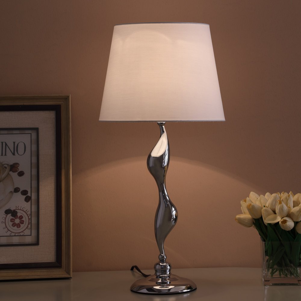 24" Silver Bedside Table Lamp With White Empire Shade HomeRoots