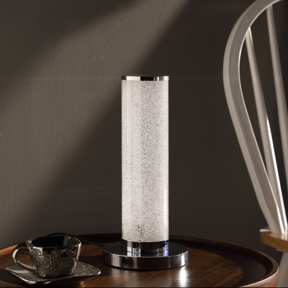 13” Modern White Sand Crystal And Steel Table Lamp HomeRoots