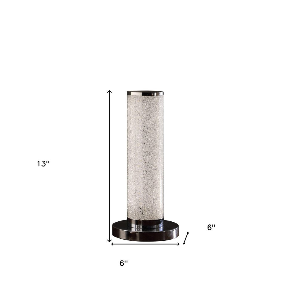 13” Modern White Sand Crystal And Steel Table Lamp HomeRoots