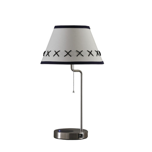 20" Silver Bedside Table Lamp With Off White Empire Shade HomeRoots