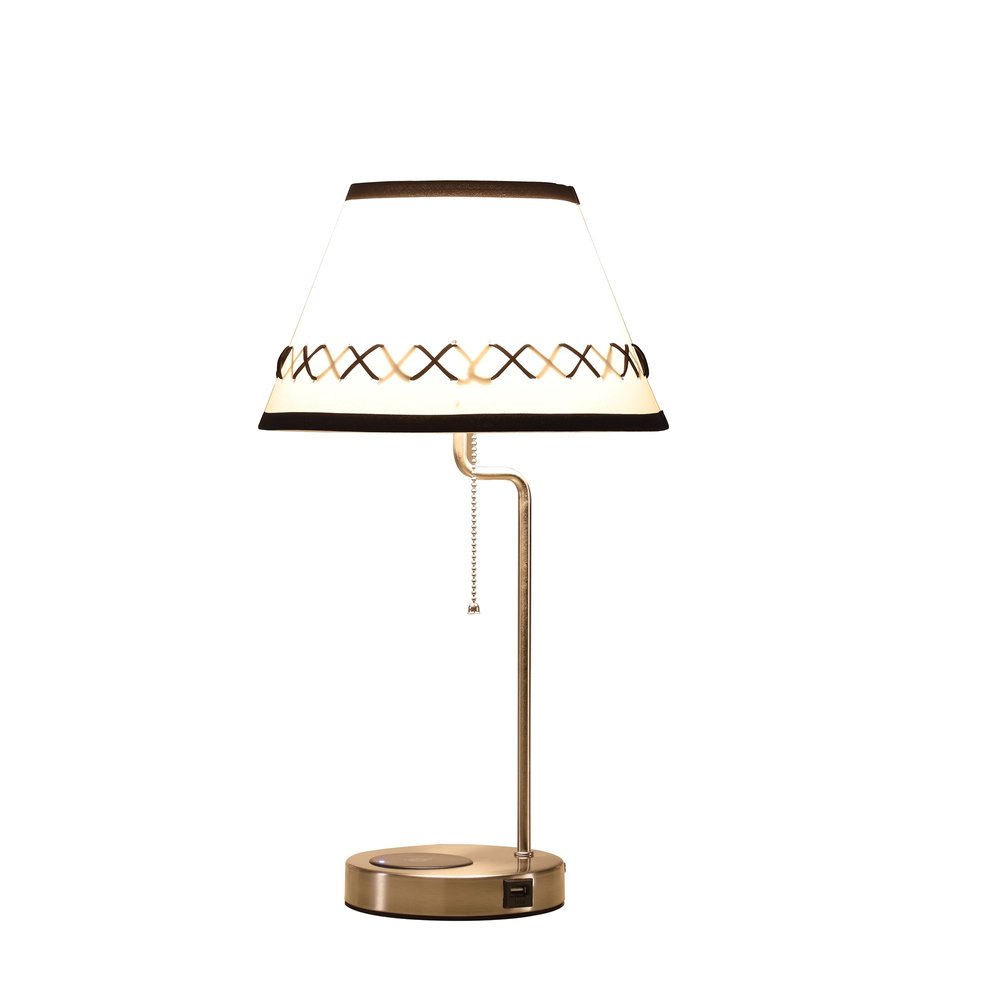 20" Silver Bedside Table Lamp With Off White Empire Shade — view 2