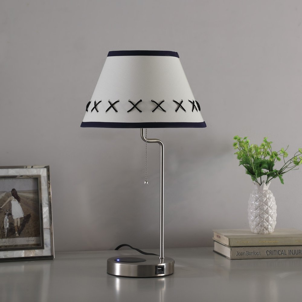 20" Silver Bedside Table Lamp With Off White Empire Shade — view 3