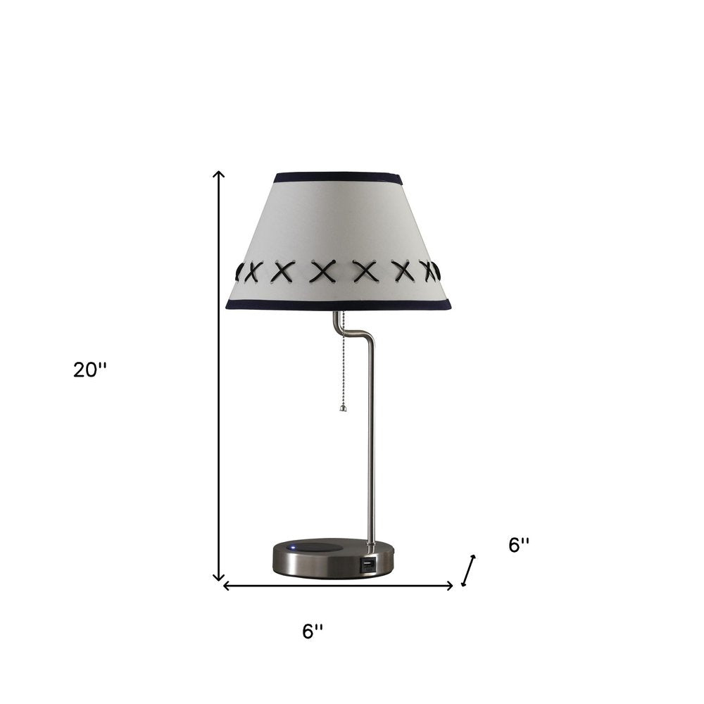 20" Silver Bedside Table Lamp With Off White Empire Shade HomeRoots