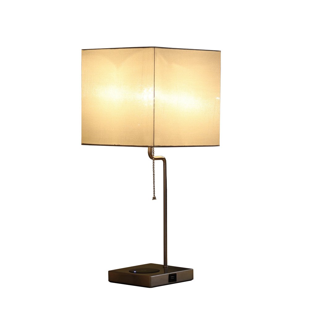 22" Gray Bedside Table Lamp With Gray Square Shade HomeRoots