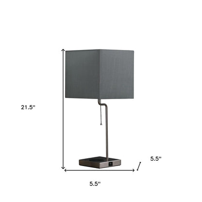 22" Gray Bedside Table Lamp With Gray Square Shade HomeRoots