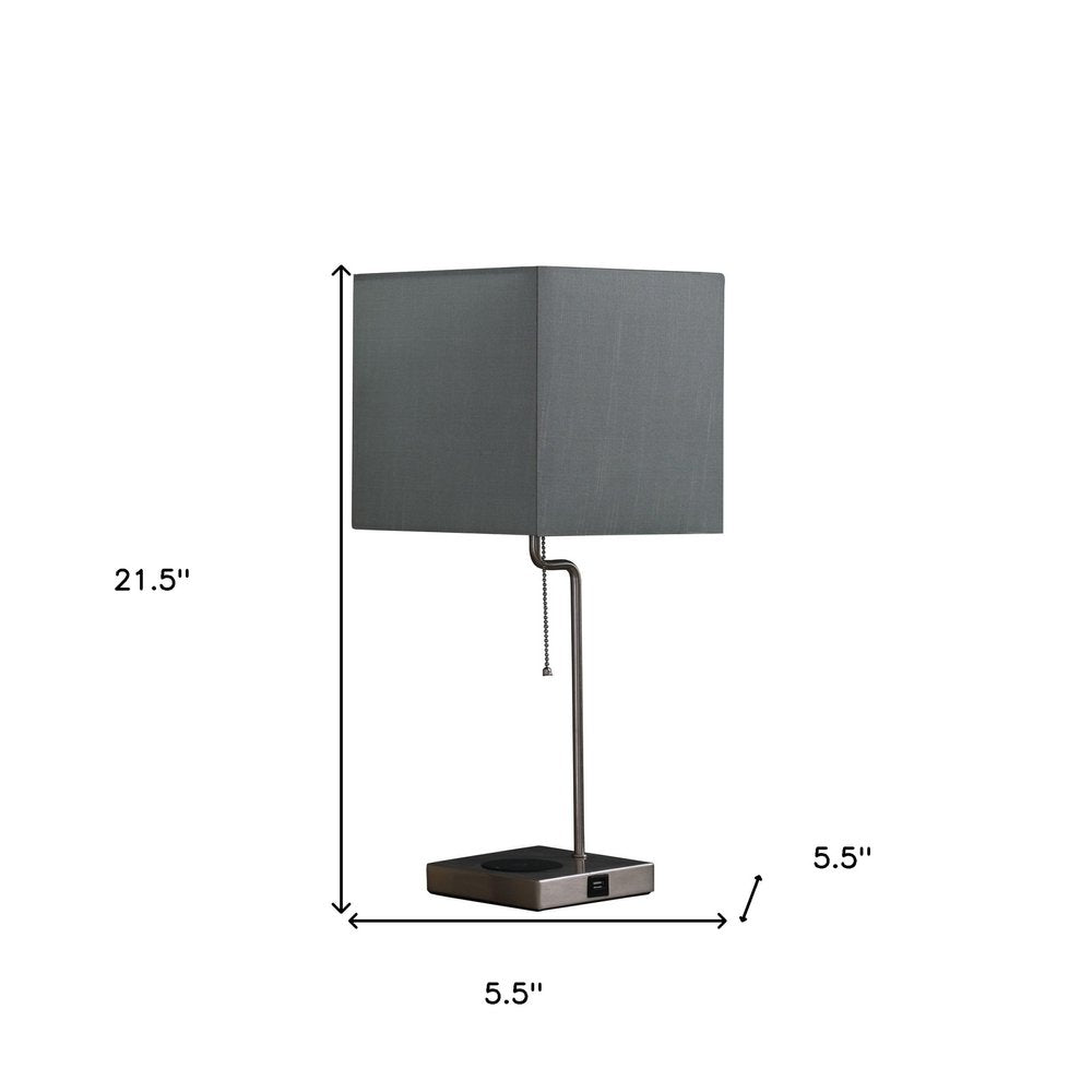 22" Gray Bedside Table Lamp With Gray Square Shade HomeRoots