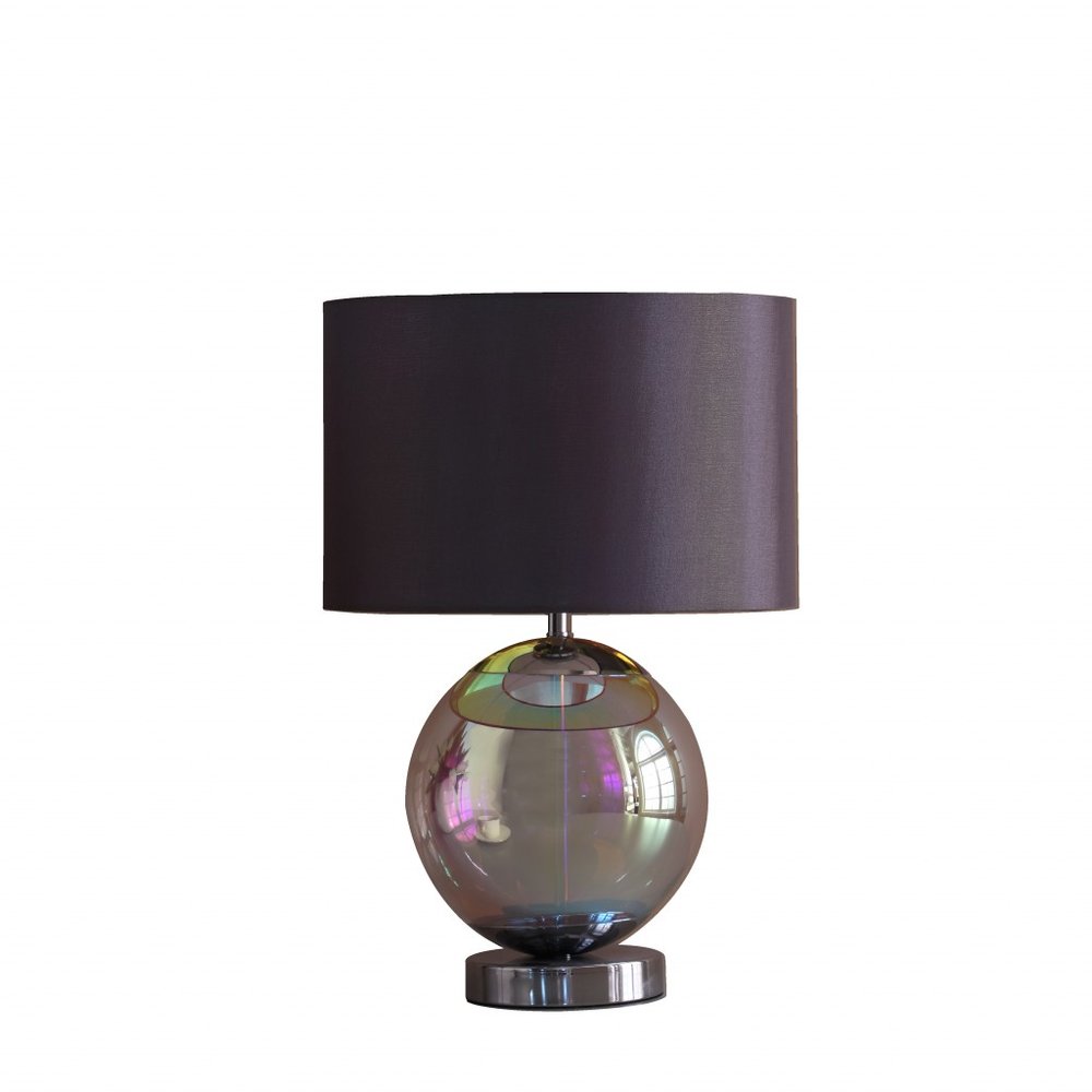 19" Iridescent Glass Globe Table Lamp With Gray Classic Drum Shade HomeRoots