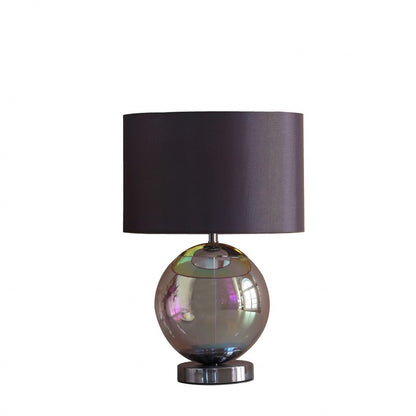 19" Iridescent Glass Globe Table Lamp With Gray Classic Drum Shade HomeRoots