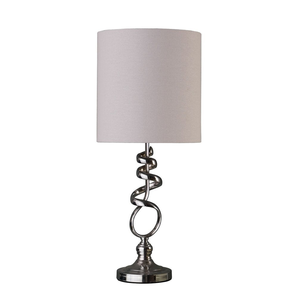 22" Nickel Bedside Table Lamp With Off White Drum Shade — view 1
