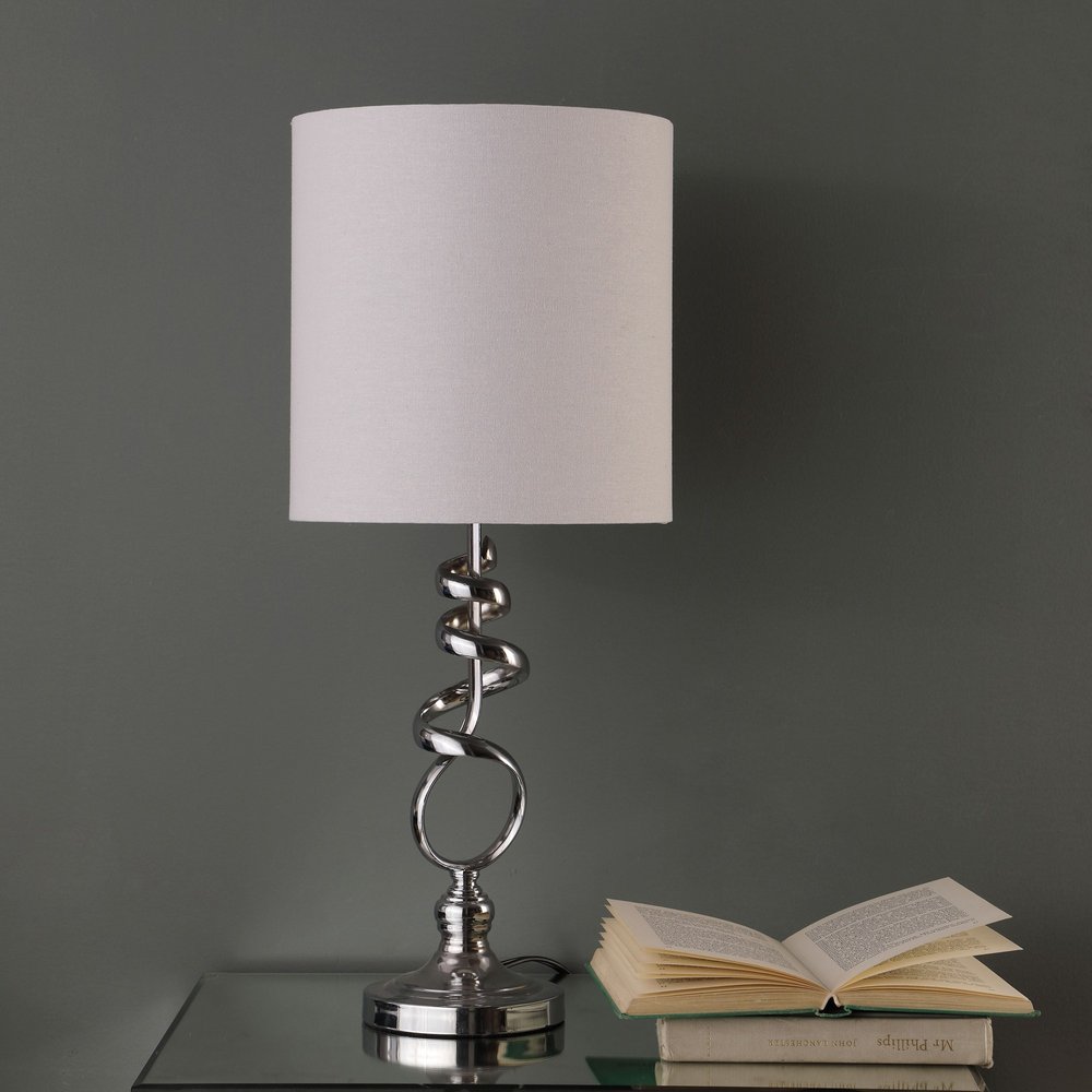 22" Nickel Bedside Table Lamp With Off White Drum Shade HomeRoots