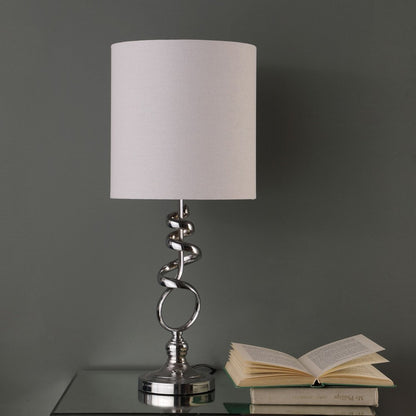 22" Nickel Bedside Table Lamp With Off White Drum Shade HomeRoots