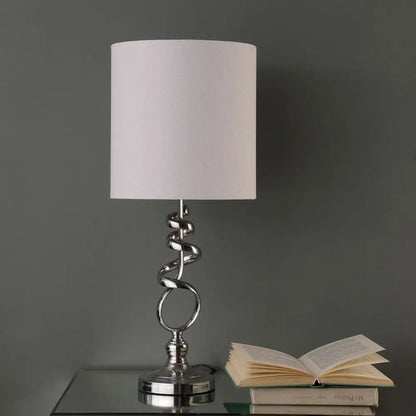 22" Nickel Bedside Table Lamp With Off White Drum Shade HomeRoots