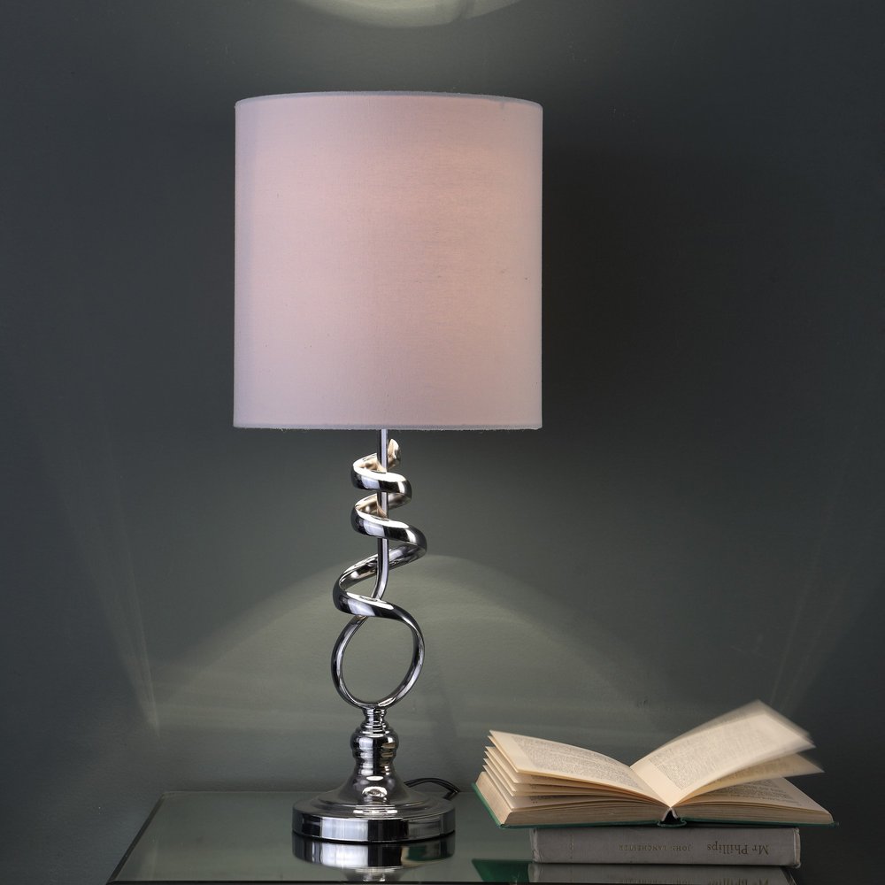 22" Nickel Bedside Table Lamp With Off White Drum Shade — view 3